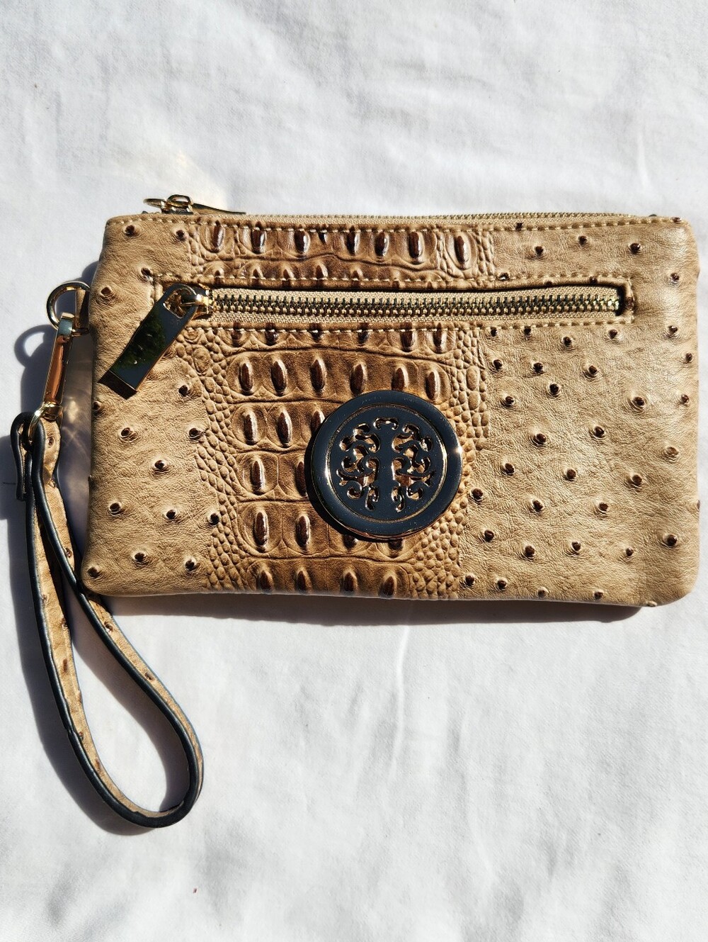 Gold Embossed Wristlet Clutch